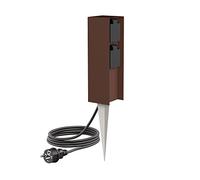 ledscom.de Columna de Enchufe para jardín POMI con Pica de Tierra y 2m de Cable para Exterior, IP44, 2 Veces, marrón, Angular, 23cm