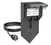 ledscom.de Columna de Enchufe POXO con piqueta de Tierra y Cable de 2 m para Exteriores, IP65, 2 Polos, Antracita/Negro, Angular, 40 cm