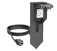 ledscom.de Columna de Enchufe POXO con piqueta de Tierra y Cable de 2m para Exteriores, IP65, Simple, Antracita/Negro, Angular, 40cm