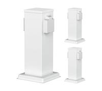 ledscom.de Columna de enchufes para jardín Polly, 3 enchufes, para Exterior, IP44, Doble, Acero Inoxidable, Blanco, Cuadrada, 27 cm