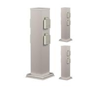 ledscom.de Columna de enchufes para jardín Polly, 3 Unidades, para Exterior, IP44, 4 enchufes, Acero Inoxidable, Forma Cuadrada, 40 cm