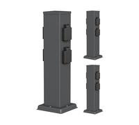 ledscom.de Columna de enchufes para jardín Polly, 3 Unidades, para Exterior, IP44, 4 enchufes, Acero Inoxidable, Antracita, Cuadrada, 40 cm