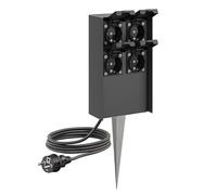 ledscom.de Columna de enchufes para jardín POMI con estaca y Cable de 5 m para Exterior, IP44, 4 enchufes, Acero Inoxidable, Antracita, Cuadrada, 23 cm