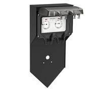 ledscom.de Columna de enchufes para jardín POXO para Exterior, IP65, Doble, Acero Inoxidable, Negra, Cuadrada, 40 cm