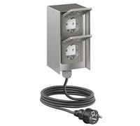 ledscom.de Columna de enchufes para jardín STEDDA, cable de 5 m, IP44, 2 tomas