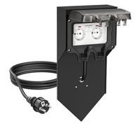 ledscom.de Columna de enchufes POXO con estaca y Cable de 2 m para Exterior, IP65, Doble, Negra, Cuadrada, 40 cm