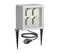 ledscom.de Enchufe de jardín Pock con piqueta de Suelo Aspecto Piedra para Exteriores, 4 vías, Resina sintética, Cuadrado, 20cm