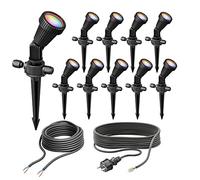 ledscom.de Juego de 10 focos de jardín con punta de tierra PIRK, para uso exterior, IP44, negro, enchufe, incl. Smart Home RGBW GU10 LEDs 473lm cada uno