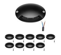 ledscom.de Juego de 10 luces LED de suelo, señalización de recorrido RUNDA para exteriores, IP67, negro, redondas, 70 mm de diámetro, blanco cálido