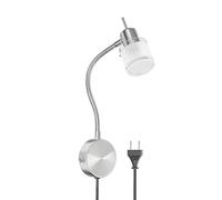 ledscom.de Lámpara de lectura MIRAS Enchufe con interruptor de cuello de cisne + lámpara LED GU10 blanco cálido Regulación en 3 pasos: máx. 500lm