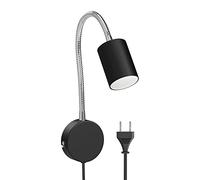 ledscom.de Lámpara de lectura WAIKA con cuello de cisne, enchufe, interruptor negro mate, incl. lámpara LED GU10 blanco cálido Regulación en 3 niveles: máx. 500lm cada uno