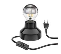 ledscom.de Lámpara de mesa de porcelana E27 TIX, redonda con enchufe e interruptor, negra, 90mm incl. lámpara E27 461lm blanco cálido