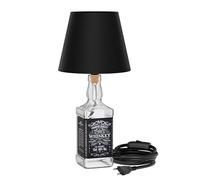 ledscom.de Lámpara de sobremesa FLAKO, cable textil + pantalla negro, lámpara E27, clase de eficiencia energética A (blanco cálido, 4W, 848lm) sin botella