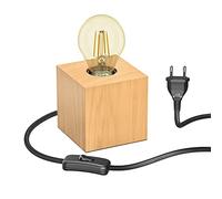 ledscom.de Lámpara de sobremesa HITO, madera maciza, angular, incl. lámpara E27 471lm dorada retro extra cálida blanca
