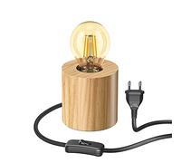 ledscom.de Lámpara de sobremesa HITO, madera maciza, redonda, incl. bombilla E27 471lm retro dorada extra cálida