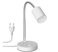 ledscom.de Lámpara de sobremesa WAIKA con cuello de cisne e interruptor blanco mate, incl. lámpara LED GU10 (blanco cálido, 5,4 W, 510 lm, 45°)
