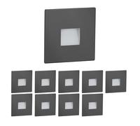 ledscom.de Lámpara LED para escaleras/empotrable en pared FOW, 10 unidades, para interior y exterior, downlight, rectangular, antracita, 85 x 85 mm, blanco frío