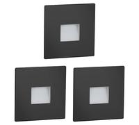 ledscom.de Lámpara LED para escaleras/empotrable en pared FOW de 3 LED, para interior y exterior, downlight, rectangular, negra, 85 x 85 mm, blanco cálido