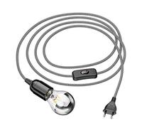 ledscom.de LEHA cable textil con enchufe, interruptor y casquillo E27, negro/blanco, 3 m, in ombilla LED, 399lm, 4,3W, blanco cálido