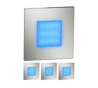 ledscom.de Luminaria de escalera/empotrada en pared FEX con 4 LED, para interior y exterior, rectangular, acero inoxidable, 85 x 85 mm, azul