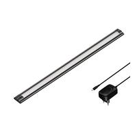 ledscom.de Luminaria LED bajo el armario SIRIS negro mate con alimentación, plana, 50cm, 531lm, blanco cálido