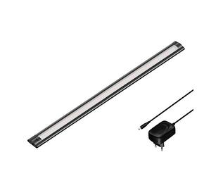 ledscom.de Luminaria LED bajo el armario SIRIS negro mate con alimentación, plana, 50cm, 531lm, blanco cálido