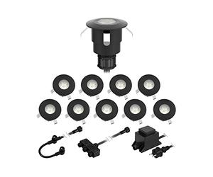 ledscom.de Luminaria LED de suelo ATRIA para uso exterior, IP65, negra, redonda, 40mm Ø, blanco cálido Juego de 10