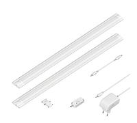ledscom.de Luz LED bajo el armario SIRIS blanco mate con detector de movimiento, plana, cada 50cm, cada 531lm, blanco cálido, juego de 2