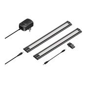 ledscom.de Luz LED bajo el armario SIRIS negro mate, plana, 30cm cada una, 370lm cada una, blanco, juego de 2