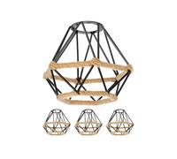ledscom.de Pantalla de lámpara tipo jaula de 4 piezas con cuerda de cáñamo, diseño de diamante, negra, 155 mm de diámetro