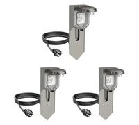 ledscom.de Pilar POXO de 3 Tomas con piqueta de Tierra y Cable de 2 m para Exteriores, IP65, Simple, Acero Inoxidable/Gris, Angular, 40cm
