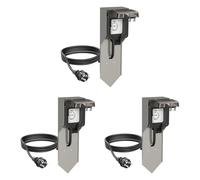 ledscom.de Pilar POXO de 3 Tomas con piqueta de Tierra y Cable de 2m para Exteriores, IP65, Simple, Acero Inoxidable/Negro, Angular, 40cm