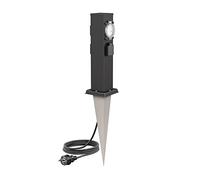ledscom.de Polly Pilar de Enchufe de jardín con piqueta de Tierra y Cable de 2m para Exterior, IP44, 3 vías con Temporizador/Reloj, Acero Inoxidable, Cuadrado, Negro, 38cm