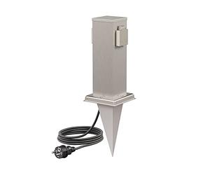 ledscom.de Polly Pilar de Enchufe de jardín con piqueta de Tierra y Cable de 2m para Exteriores, IP44, 2 Ganchos, Acero Inoxidable, Cuadrado, 27cm