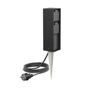 ledscom.de Portalámpara de jardín POKU con piqueta de Tierra y Cable de 2m para Exteriores, IP44, 2 vías, Negro, Cuadrado, 23cm