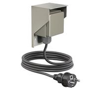 ledscom.de Toma de corriente empotrada PIWI para exteriores con cable de 2 m, IP44, 1 toma, acero inoxidable