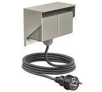 ledscom.de Toma de corriente empotrada PIWI para exteriores con cable de 2 m, IP44, doble, acero inoxidable, horizontal