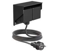 ledscom.de Toma de corriente empotrada PIWI para exteriores con cable de 2 m, IP44, doble, negra, horizontal