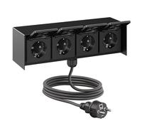 ledscom.de Toma de corriente exterior de 4 salidas STEDDA con cable de 2 m, IP44, acero inoxidable negro en posición horizontal, tomas de corriente para jardín, terraza y exteriores