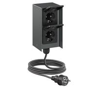 ledscom.de Toma de corriente exterior doble STEDDA con cable de 2 m, IP44, acero inoxidable antracita, vertical; tomas de corriente para jardín, terraza y exteriores