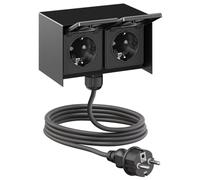 ledscom.de Toma de corriente exterior doble STEDDA con cable de 2 m, IP44, acero inoxidable negro en posición horizontal, tomas de corriente para jardín, terraza y exteriores