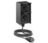 ledscom.de Toma de corriente exterior doble STEDDA con cable de 2 m, IP44, acero inoxidable negro en posición vertical, tomas de corriente para jardín, terraza y exteriores