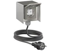 ledscom.de: toma de corriente exterior simple STEDDA con cable de 2 m, IP44, acero inoxidable; tomas de corriente para jardín, terraza y exteriores