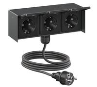 ledscom.de Toma de corriente exterior triple STEDDA con cable de 2 m, IP44, acero inoxidable antracita, horizontal; tomas de corriente para jardín, terraza y exteriores