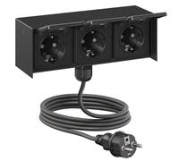 ledscom.de Toma de corriente exterior triple STEDDA con cable de 2 m, IP44, acero inoxidable negro en posición horizontal, tomas de corriente para jardín, terraza y exteriores