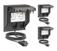 ledscom.de: toma de corriente POXO de 3 salidas para exterior con cable de 2 m, IP65, doble, acero inoxidable, antracita/negro, rectangular, 20 cm