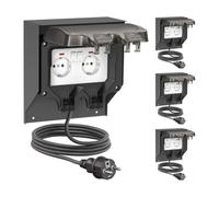 ledscom.de: toma de corriente POXO de 4 salidas para exterior con cable de 2 m, IP65, doble, acero inoxidable, antracita/negro, rectangular, 20 cm