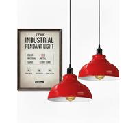 LEDSone 2 Lámparas de Techo Industriales, Lámpara Colgante Estilo Vintage Pantalla de 29CM en Metal E27 Iluminación de Techo Retro para Cocina, Comedor, Salón, Restaurante (Rojo)