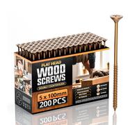 LEDSone 200 tornillos avanzados multiusos para madera, diseño, autorroscantes, avellanados, punto de agarre rápido ultra afilado (5 x 100 mm)