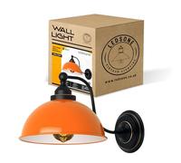 LEDSone Aplique de pared industrial vintage con pantalla de metal azul, 19 cm de alto y 21 cm de ancho. Lámpara de pared retro para interior (Naranja, Con bombilla)